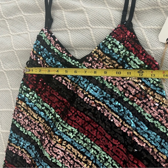 Leith Women’s NWT Sequin Spaghetti Strap Mini Party Rainbow Dress. Medium - Picture 2 of 6